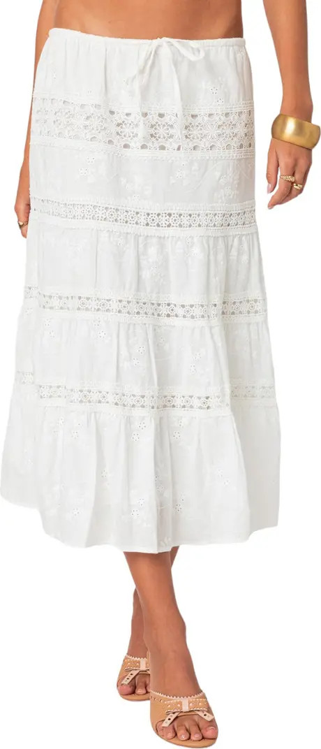 EDIKTED Eyelet Embroidery Cotton Midi Skirt | Nordstrom | Nordstrom