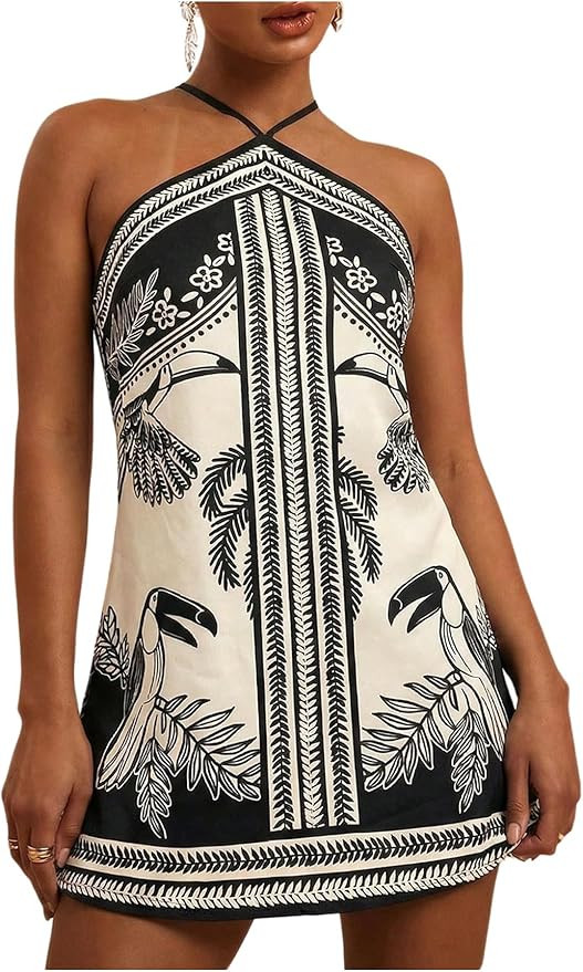 MakeMeChic Women's Halter Dresses Summer Beach Backless Tropical Vacation Caribbean Outfits Boho ... | Amazon (US)