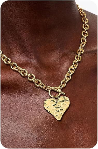 Krfy Chunky 16K Gold Plated Necklace for Women, Hammered Cross Necklace for Women Non Tarnish, He... | Amazon (US)