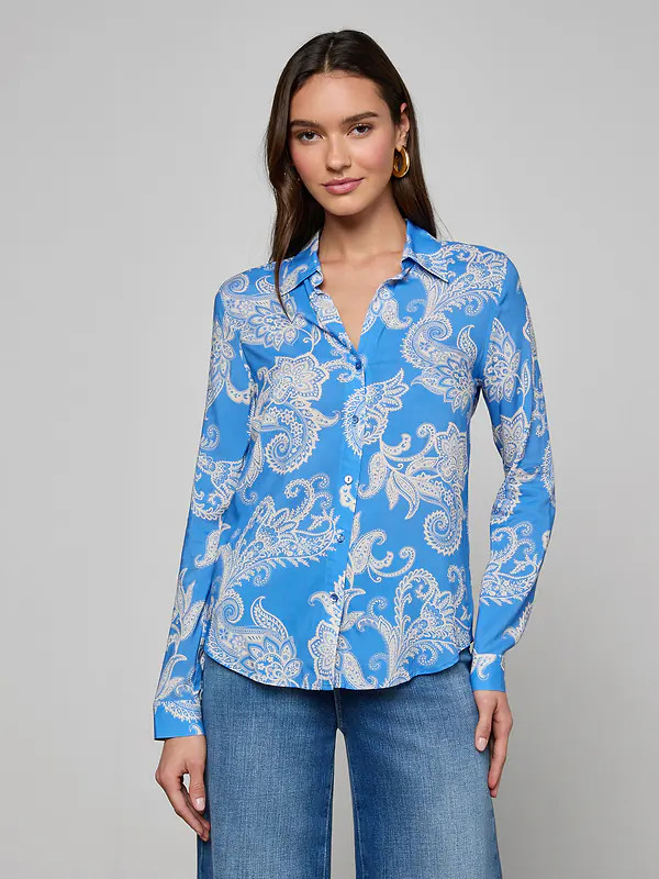 Holly Blouse in Regatta Blue/Ivory Paisley | L'AGENCE | L'Agence