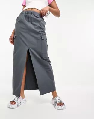 Miss Selfridge cargo pocket maxi skirt in charcoal | ASOS (Global)