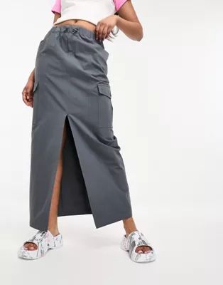 Miss Selfridge cargo pocket maxi skirt in charcoal | ASOS (Global)