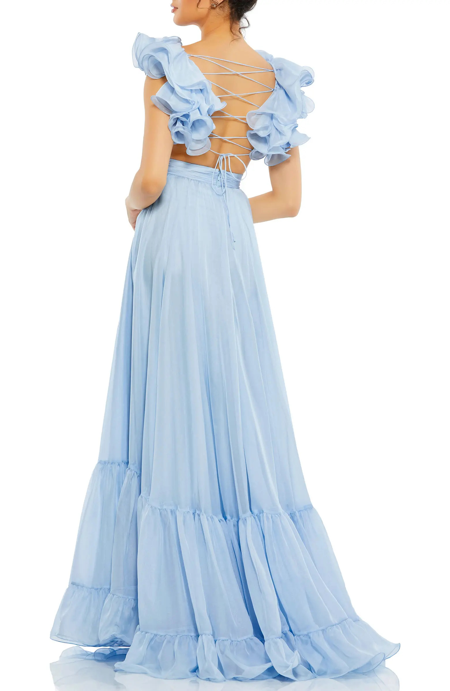 Sleeveless Ruffle Tiered Cut-Out Chiffon Gown | Nordstrom