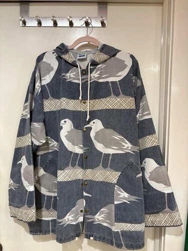 Vtg Michigan Rag Co Hooded Jacket L/XL Men’s/Women’s Seagull Print W/Snaps ECU | eBay US