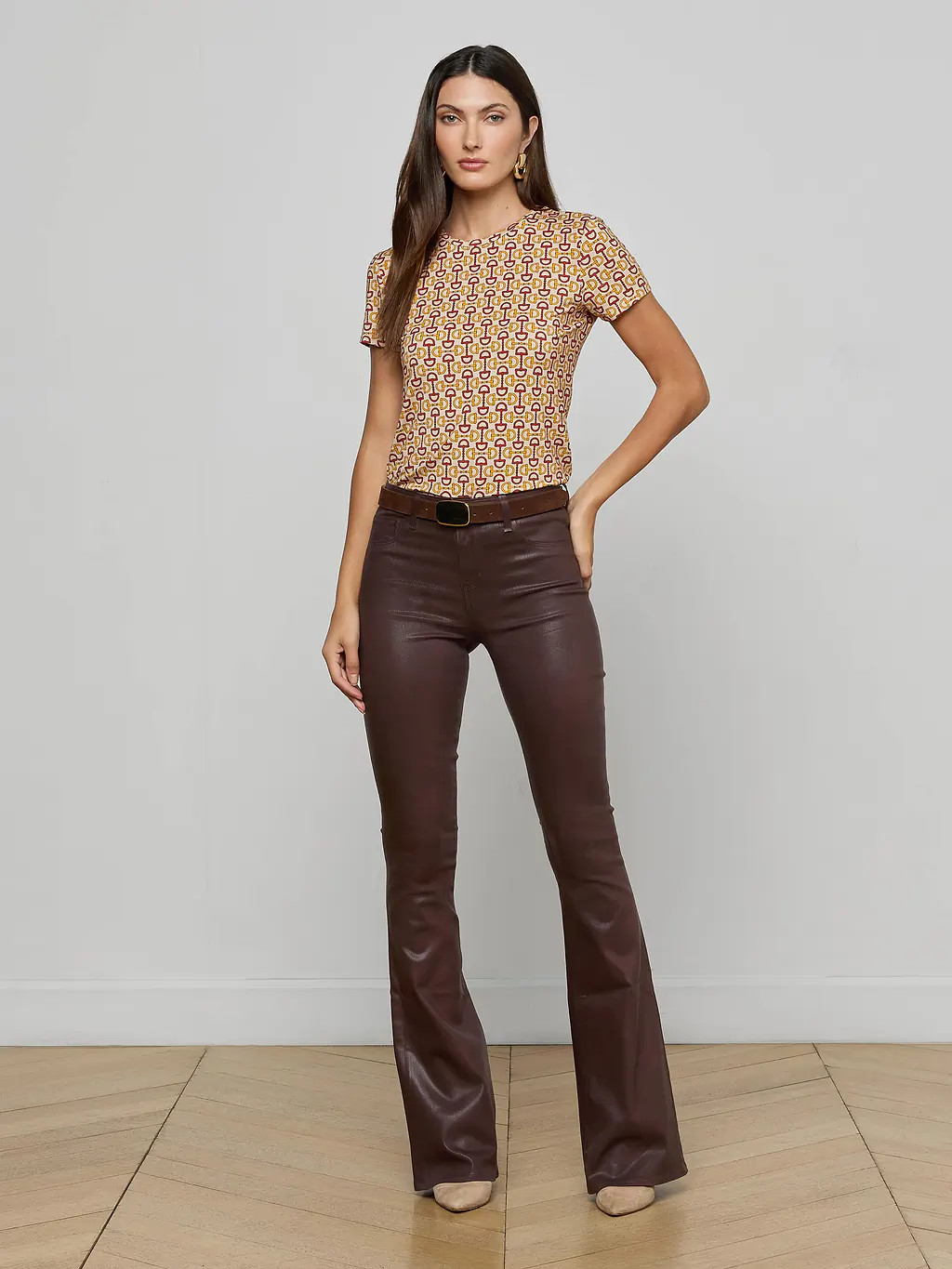 Marty Coated Flare Jean in Chocolate Coated | L'AGENCE | L'Agence