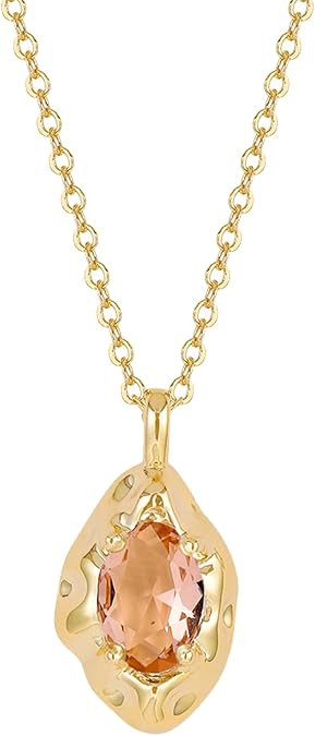 Birthstone Necklace for Women, Dainty 14K Gold Plated Oval Zircon Pendant Necklaces Simple Gold N... | Amazon (US)