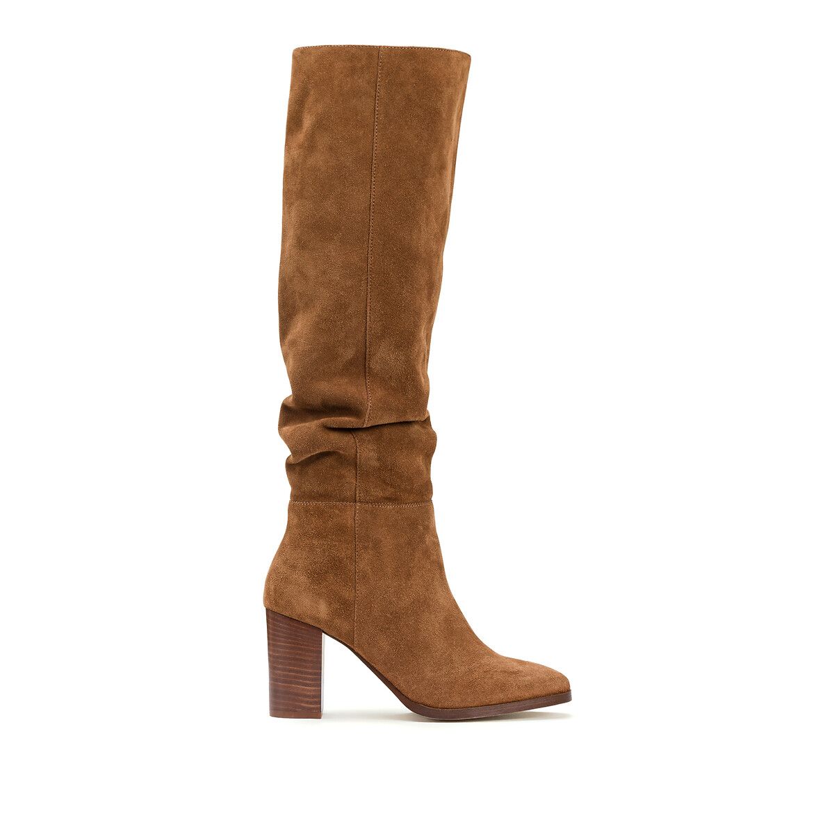 Suede Knee-High Boots with Block Heel, Made in Europe | La Redoute (UK)