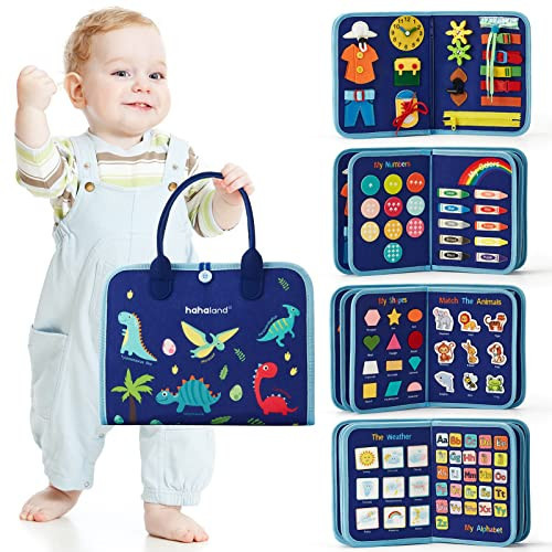 hahaland Busy Board for Toddlers - Montessori Toys Preschool Learning Activities with Life Skills, Alphabet, Number, Shape, Color, Animal, Weather - Toddler Boy Learning Educational Toys, Travel Toys | Amazon (US)