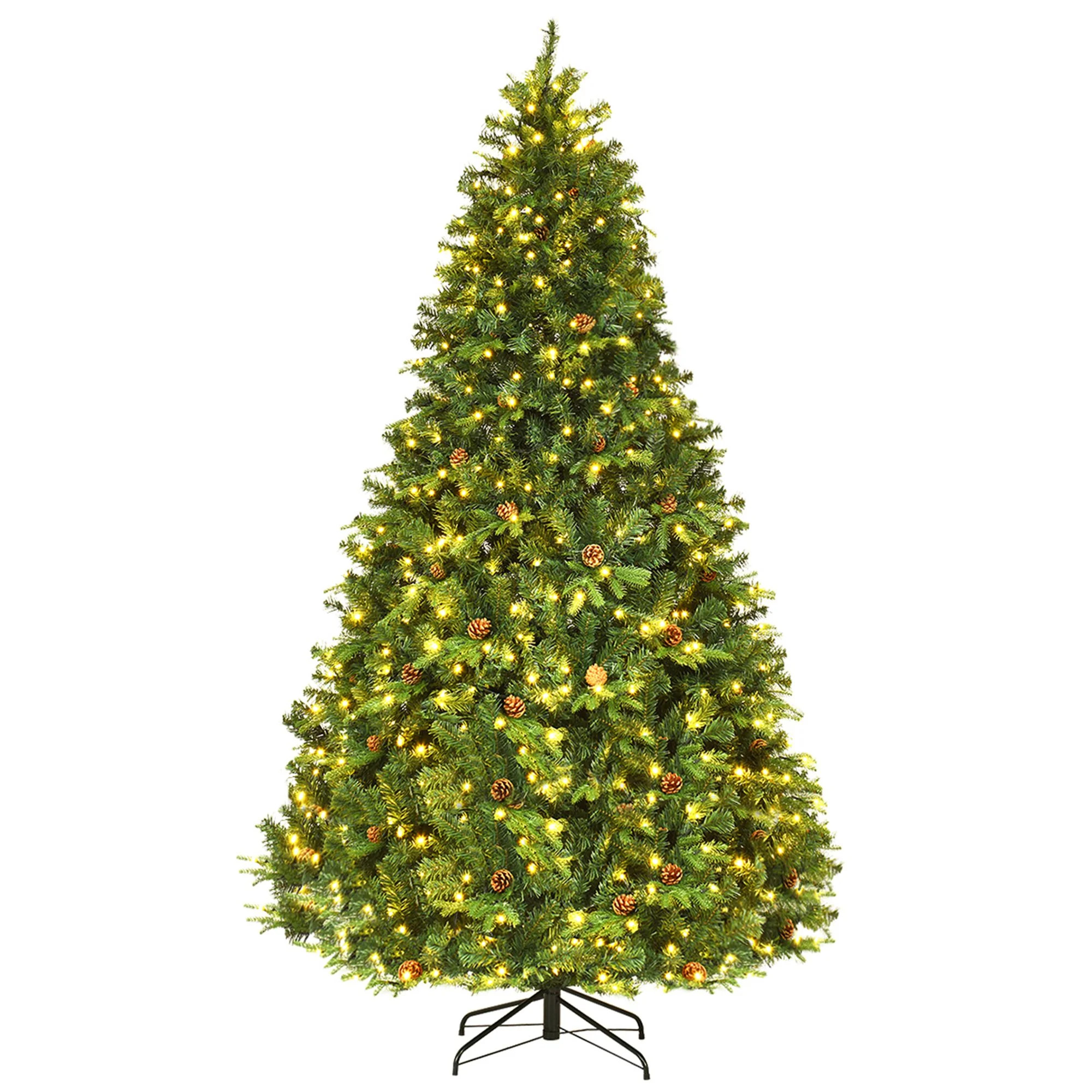 Costway 8Ft Pre-Lit Artificial Christmas Tree Hinged with 600 LED Lights & Pine Cones | Walmart (CA)