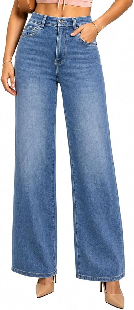 ONESO Women's High Waisted Straight Leg Jeans Heavyweight Premium Stretch Denim, Relaxed Fit Long... | Amazon (US)