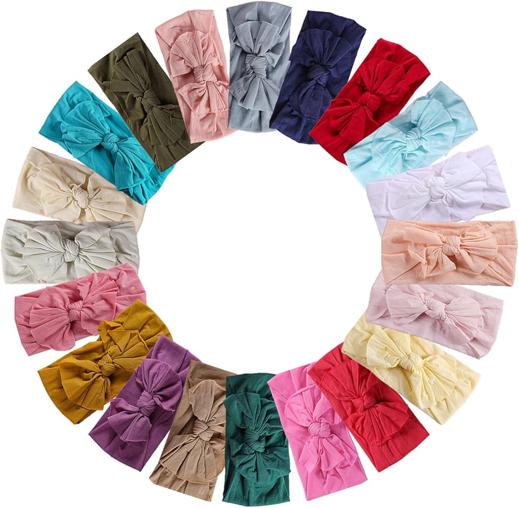 20pcs Baby Girl Nylon Headbands Newborn Infant Toddler Hairbands and Bows Child Hair Accessories | Amazon (US)