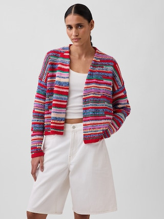 Oversized Open-Front Stripe Cardigan Sweater | Gap (CA)