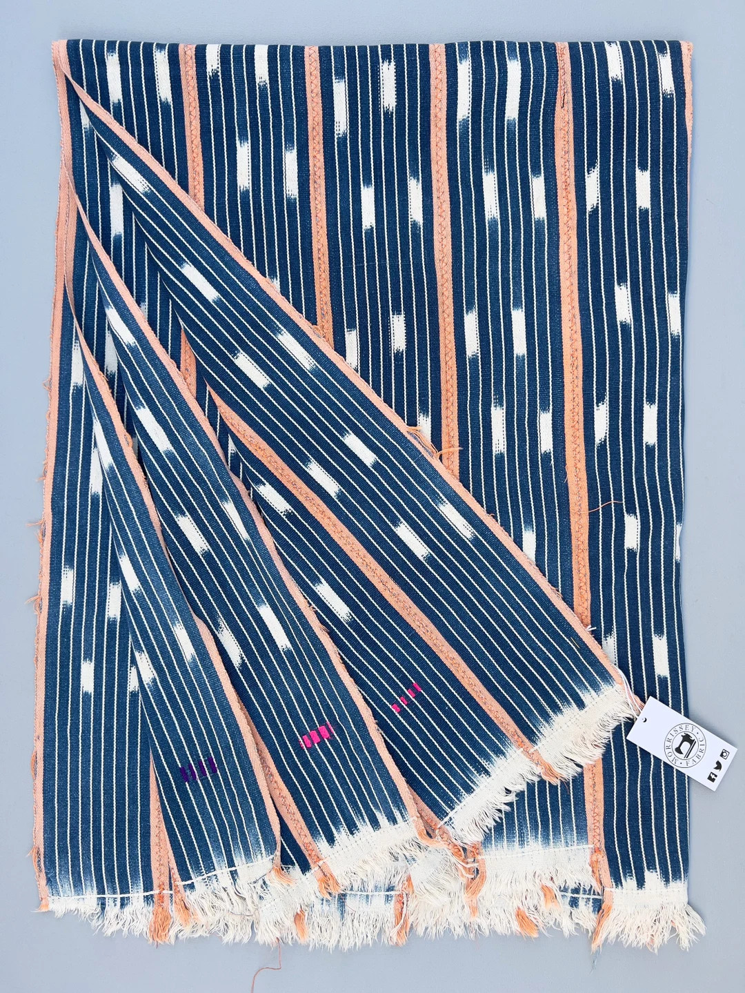 Vintage Mudcloth throw, Indigo Blue and Orange Baule Cloth, African fabric, Boho Home Decor mud c... | Etsy (US)