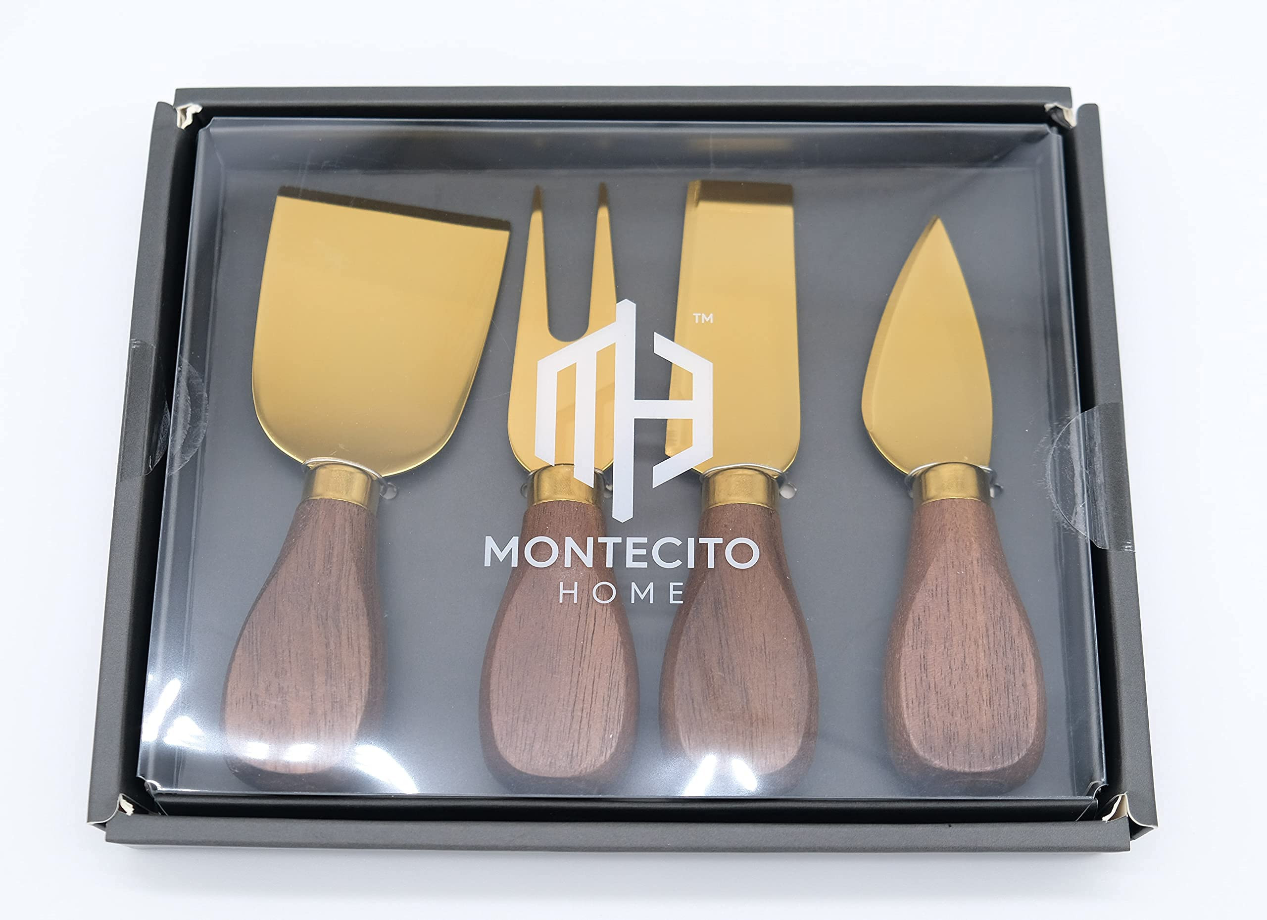 Amazon.com | Montecito Home -Premium Modern Black Walnut and Gold Cheese Knives Set - Set of 4 - ... | Amazon (US)