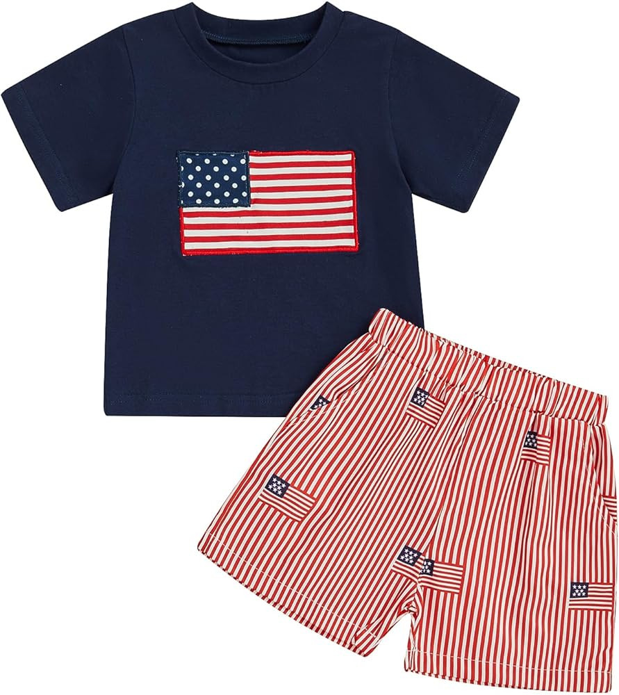 4th Of July Toddler Baby Boy Outfit American Flag T Shirt Top Shorts 2Pcs Set Kids Boys Summer Pa... | Amazon (US)