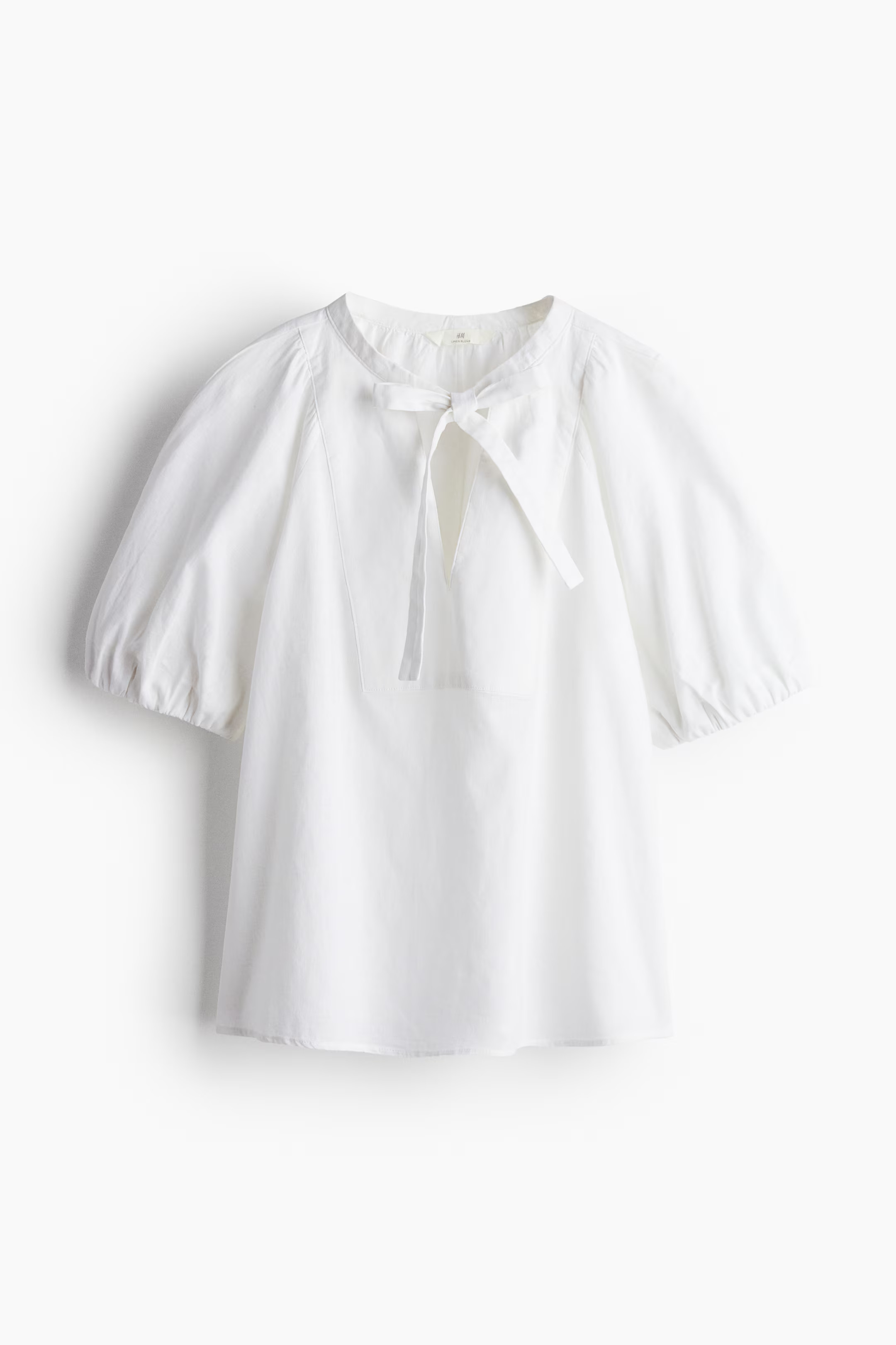 Linen-blend tie-neck blouse | H&M (UK, MY, IN, SG, PH, TW, HK)