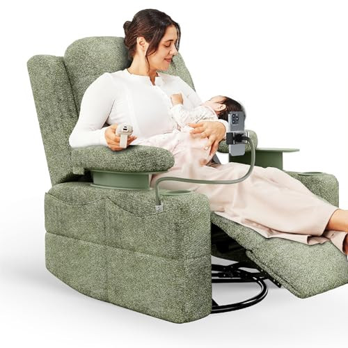 MAMAZING Rocking Chair Nursery with Adjustable Armrests, Electric Glider Recliner Nursing Chair for Breastfeeding, Power Swivel Recliner Chairs with USB Port and Storage, FSC Certified (Moss, Fabric) | Amazon (US)