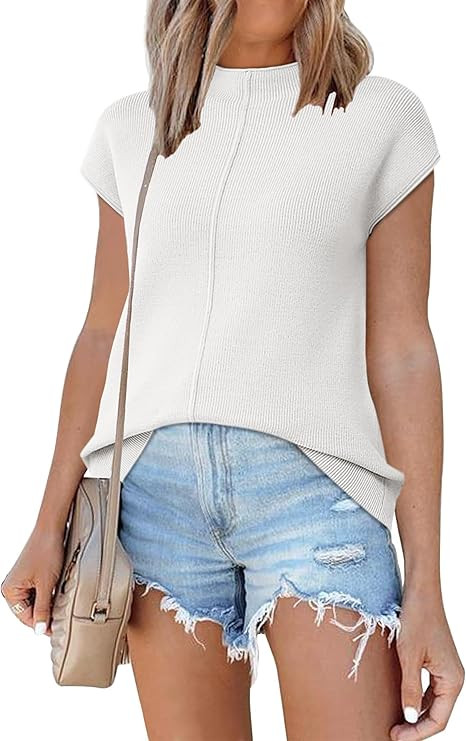 Anbech Womens Mock Neck Cap Sleeve Sweater Vest Cap Sleeve Knit Pullover Tank Tops | Amazon (US)