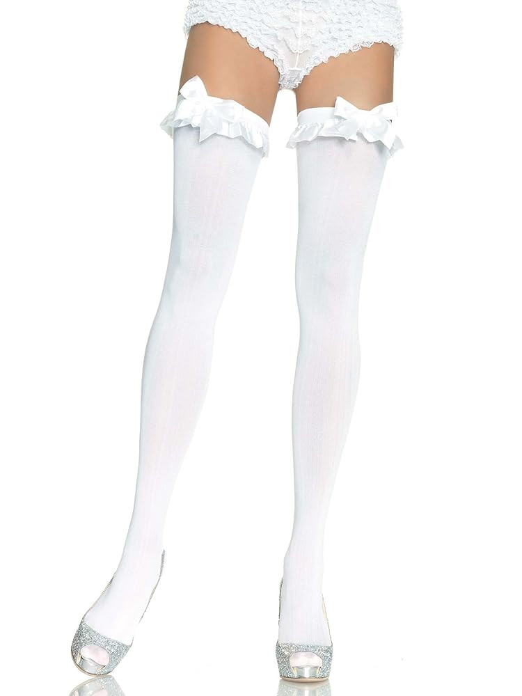 Leg Avenue Women's Opaque Thigh Highs with Satin Ruffle Trim and Bow | Amazon (US)