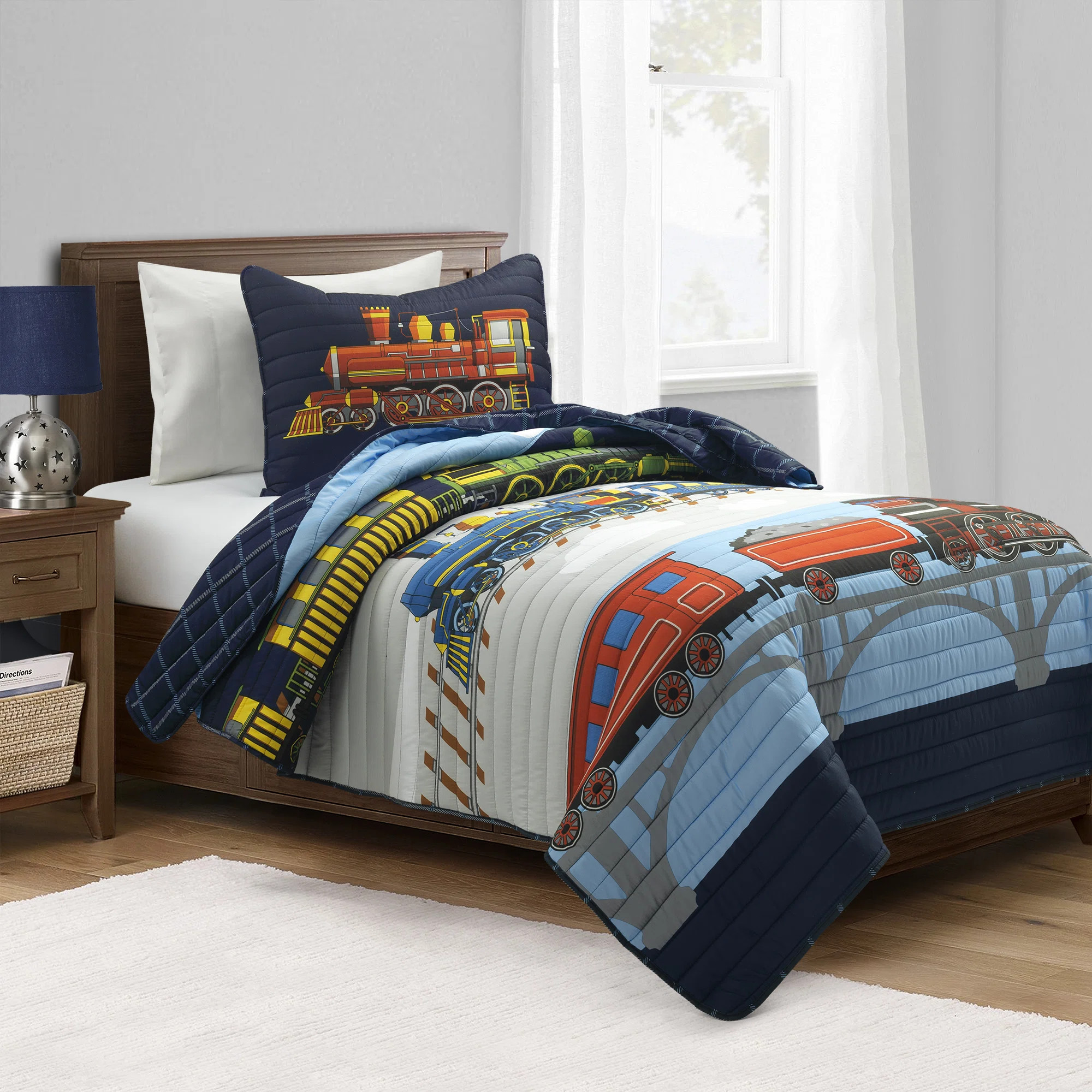 Lush Steam Trains Quilt Navy Multi Set | Wayfair | Wayfair North America