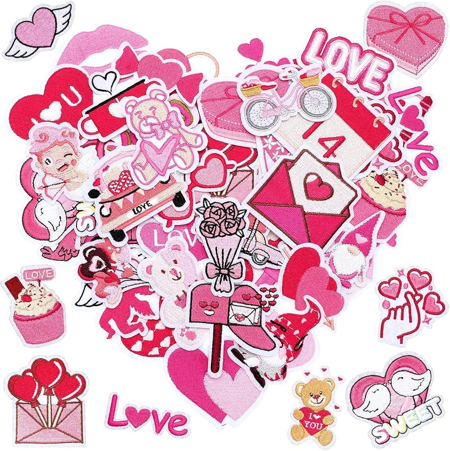 Giegxin 65 Pcs Valentine's Day Iron on Patch Pink Heart Patches Love Embroidered Sew on Appliques... | Amazon (US)