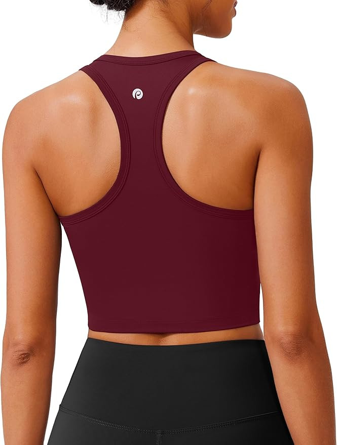 PINSPARK Sports Bra Longline Racerback Tank Tops for Women Padded Workout Yoga Top | Amazon (US)