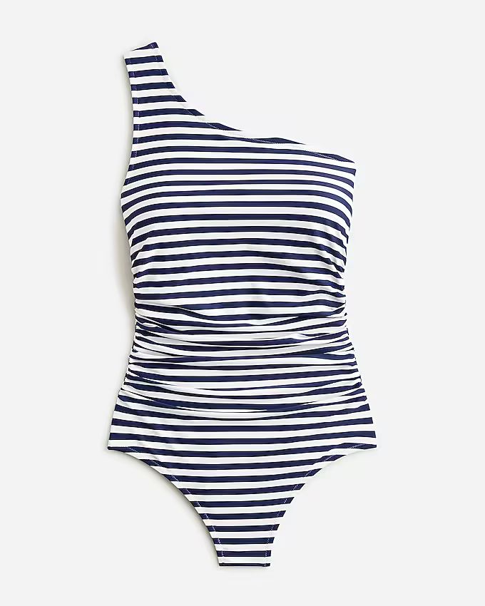 Sleek ruched one-shoulder one-piece in stripe | J.Crew US