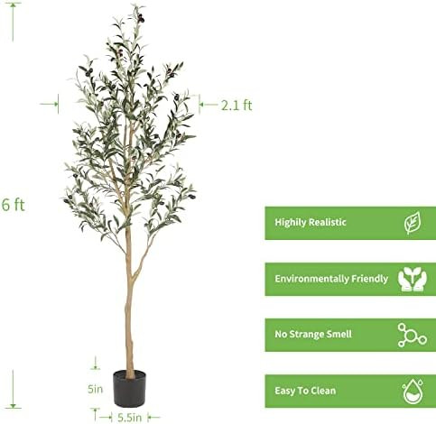Realead 6ft Artificial Olive Tree, Tall Faux Olive Tree Plants, Fake Potted Olive Silk Tree with ... | Amazon (US)