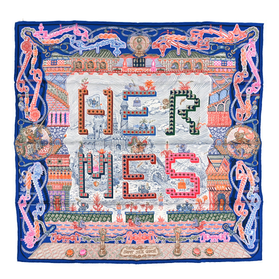 Silk Super Silk Quest Scarf 90 Bleu Roy Rose Multicolor | FASHIONPHILE (US)