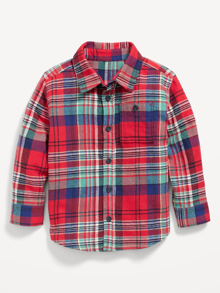 Cozy Long-Sleeve Plaid Pocket Shirt for Toddler Boys | Old Navy (US)