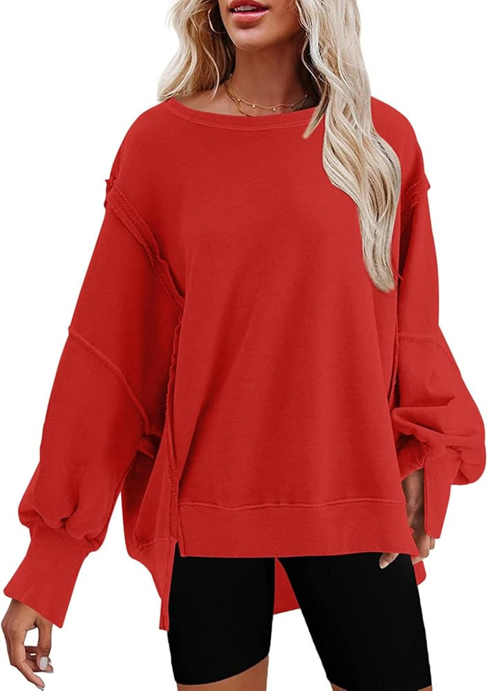 SHEWIN Womens Oversized Reverse Seam Sweatshirt Casual Long Sleeve Crewneck Lightweight Pullover ... | Amazon (US)