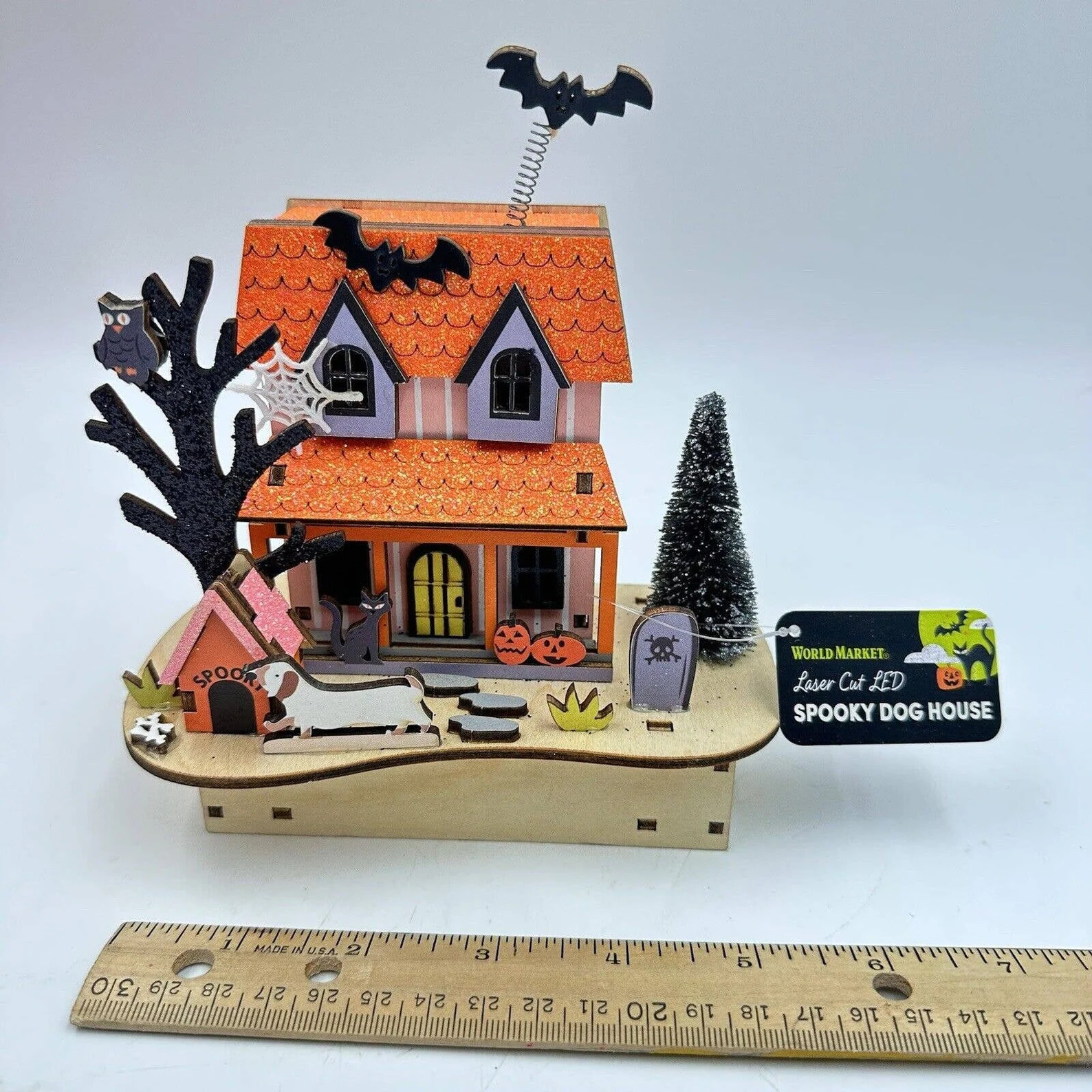 New 2023 World Market Halloween Village Wood Light up Haunted Dog House Retro | Etsy (US)