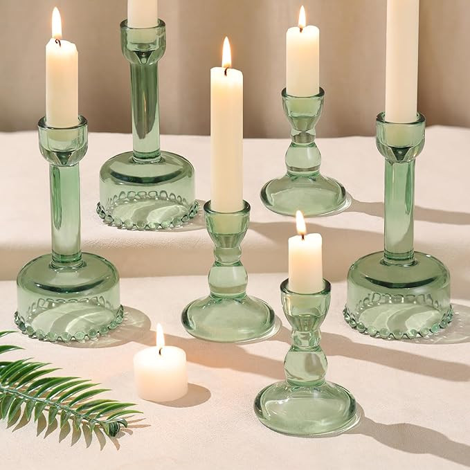 Circle Candlestick Holders Bulk, 6 Pcs Green Combination Candle Holders Set, Crystal Candle Holde... | Amazon (US)