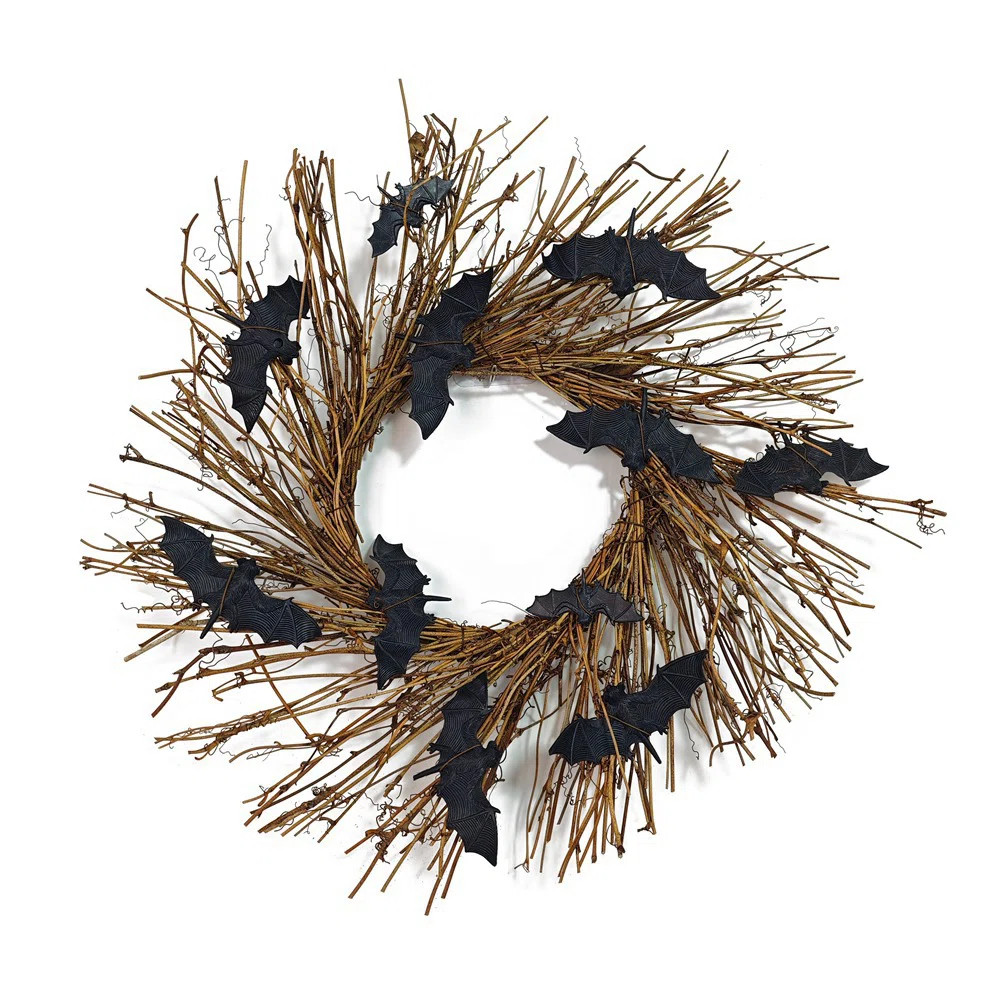 The Holiday Aisle® 17.7 Halloween Wreath Bats Wreath Halloween Decoration, Bats Grapevine Wreath... | Wayfair North America