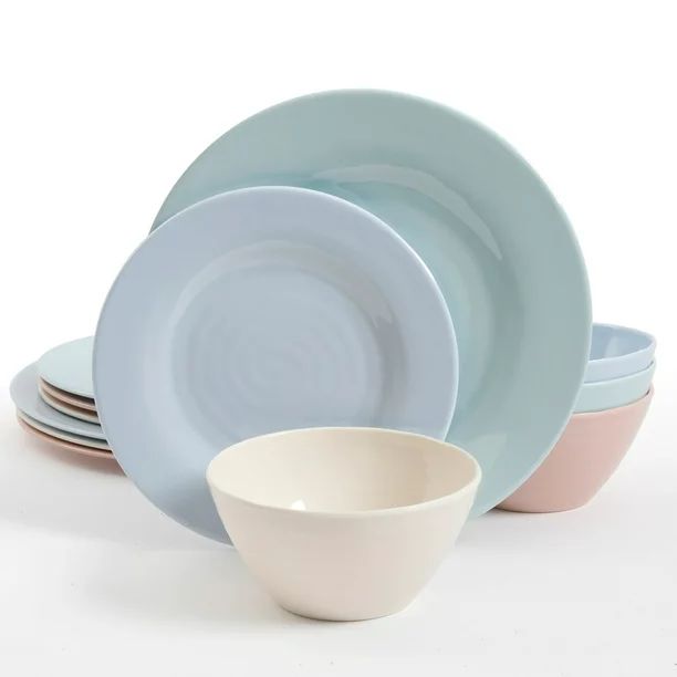 Gibson Home Brist Pastels 12 Piece Melamine Dinnerware Set, Assorted Colors - Walmart.com | Walmart (US)