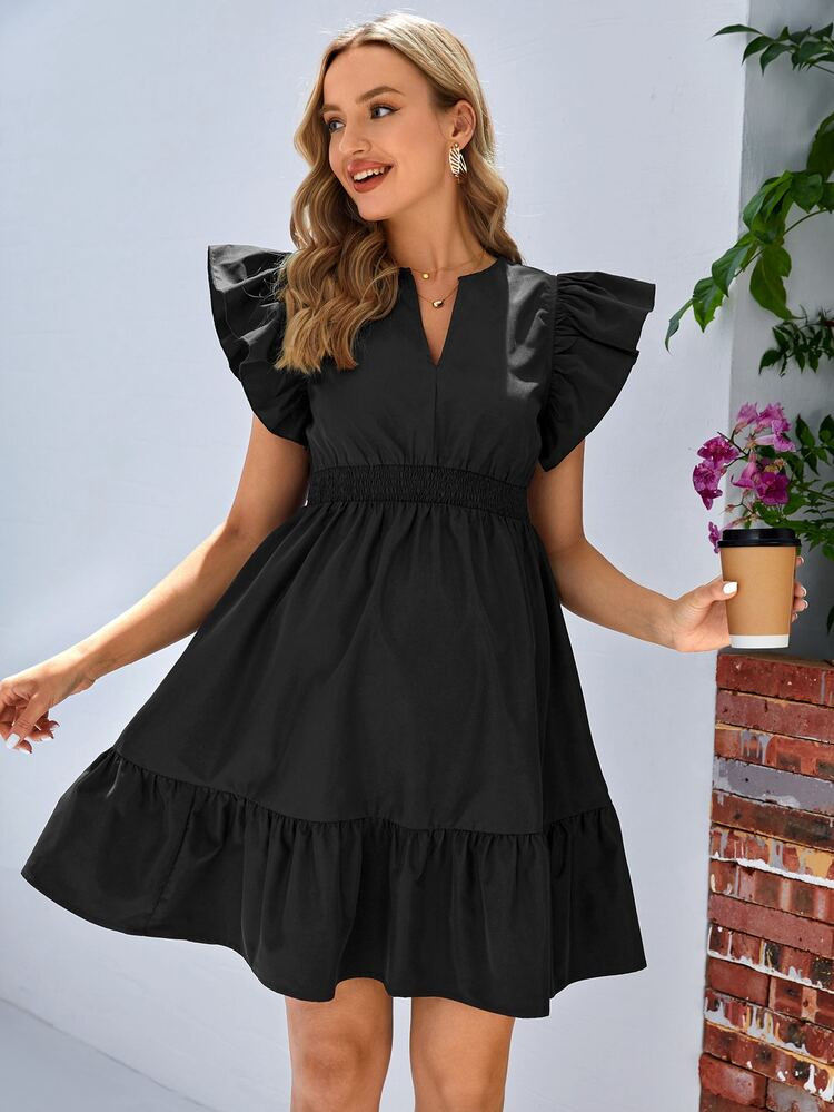 SHEIN Maternity Notched Neck Ruffle Hem Dress | SHEIN