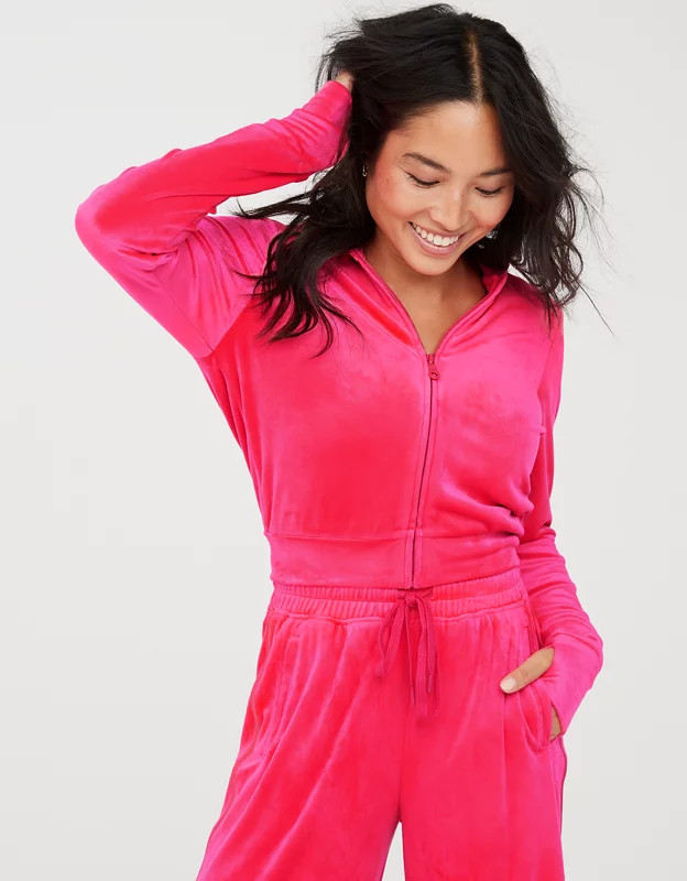 OFFLINE By Aerie Bright Lights Velour Cropped Full Zip Hoodie | Aerie