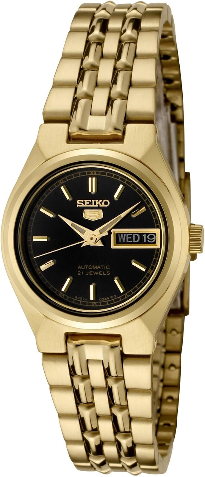 Seiko Women's SYMA06K Seiko 5 Automatic Black Dial Gold-Tone Stainless Steel Watch | Amazon (US)