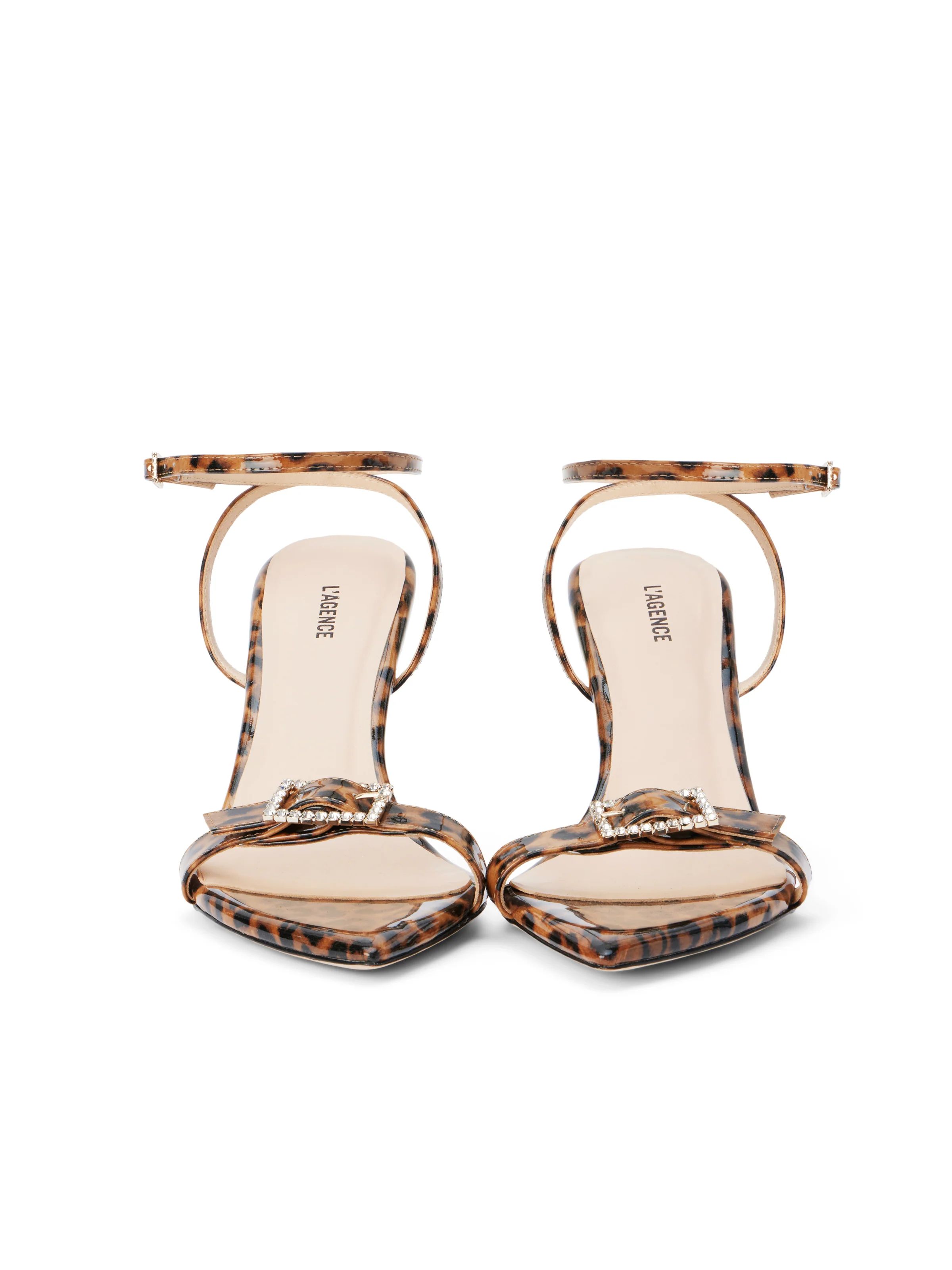 L'AGENCE Juneau Sandal in Leopard Patent Leather | L'Agence