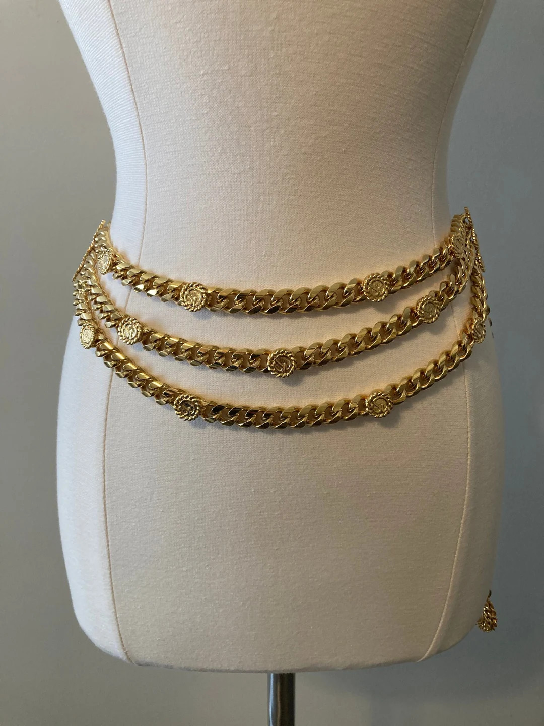 Stunning ST. JOHN Vintage 1980's-90's Triple Chain Draped Long Gold Designer Couture Belt - Etsy | Etsy (US)