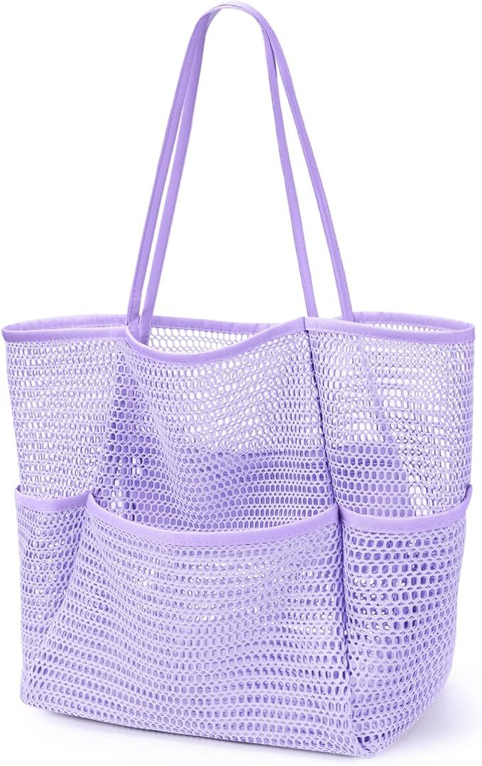 KPX Mesh Beach Bag, Tote Bag for Women Large Foldable Mesh Swimming Bag with Pockets - Sandproof,... | Amazon (US)