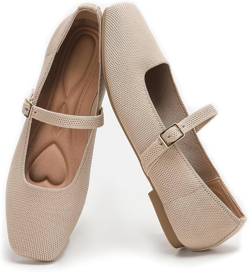 Women's Flats Shoes Foldable Mary Jane Ballet Flat for Women Comfortable Dress Square Toe Womens ... | Amazon (US)