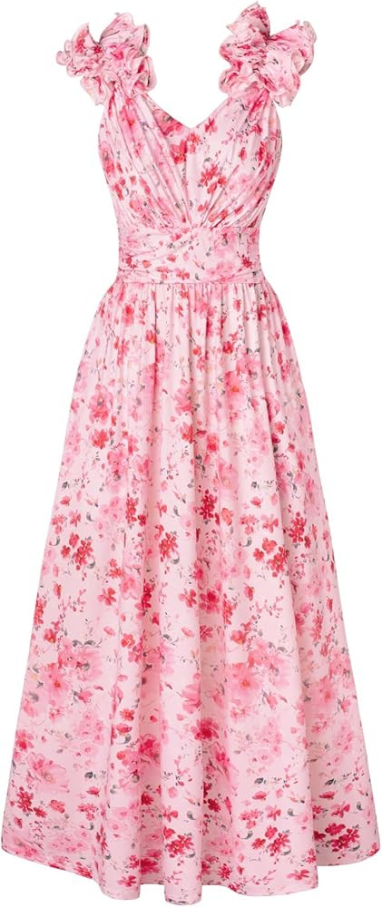GRACE KARIN 2025 Women's Summer Floral Print Dress Sleeveless Casual Flowy Sundress A Line Ruffle... | Amazon (US)