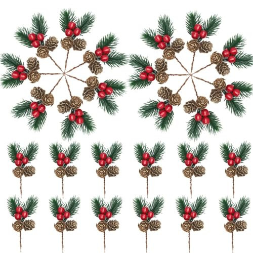 YGbridge Christmas Floral Picks, 30Pcs Pine Cone Holly Berry Stems for Crafts, Artificial Christmas Picks and Sprays, Red Berry Branches Greenery for Christmas Home Decor, Garland, Wreath (30) | Amazon (US)