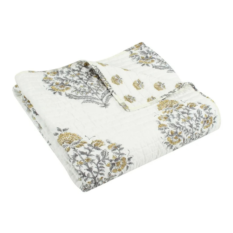 Levtex Home - Kamira Ochre - Throw - Bordered Floral - Ochre, Grey and Cream - Quilt (50x60in.) a... | Walmart (US)