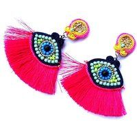 Colorful Tassel Earrings, Long Clip-On Soutache Evil Eye Earrings , Statement Good Luck | Etsy (US)