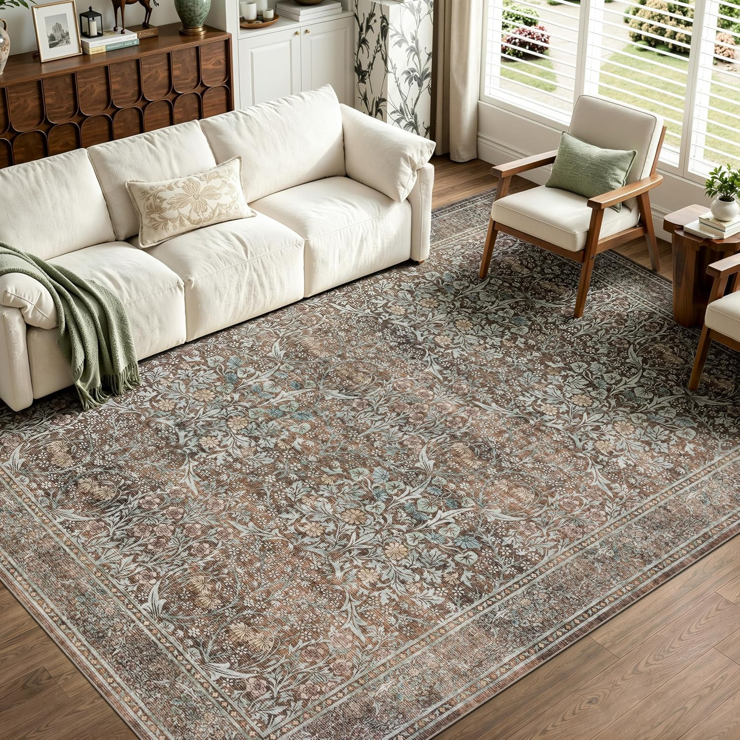 JOLLYVOGUE 5x7 Area Rugs for Living Room, Vintage Washable Rug, Brown | Amazon (US)