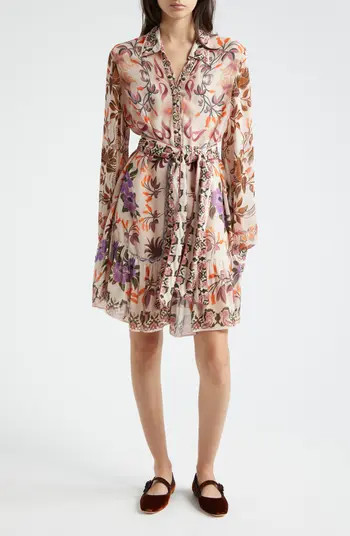 FARM Rio Winter Garden Floral Tie Belt Long Sleeve Shirtdress | Nordstrom | Nordstrom
