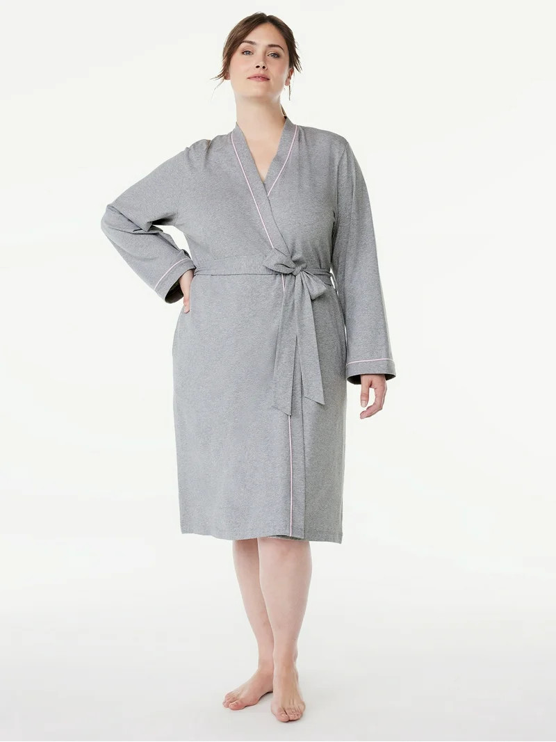 Joyspun Women's Cotton-Blend Wrap Robe with Long Sleeves, Sizes S-3X | Walmart (US)