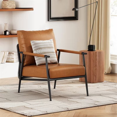 Modern Accent Chair, Faux Leather Reading Armchair with Metal Leg, Upholstered Sofa Side Chair, Lounge Chair for Living Room Bedroom Balcony | Target